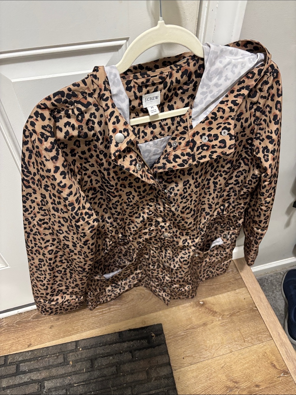 J. Crew Girls' Leopard-Print Hooded Raincoat in Tan and Black